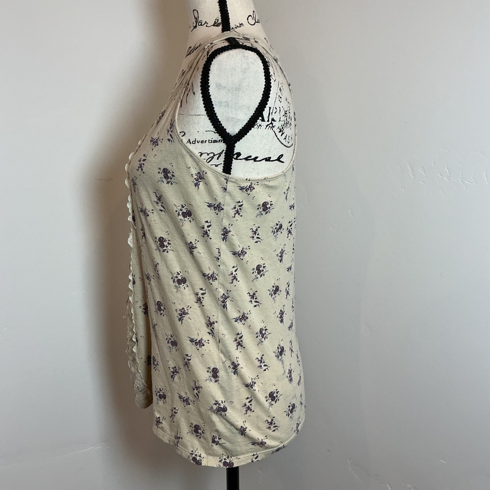 Decree Floral Lace Trim Tank Top Ivory Purple Cottagecore Y2K Size M - Picture 2 of 4